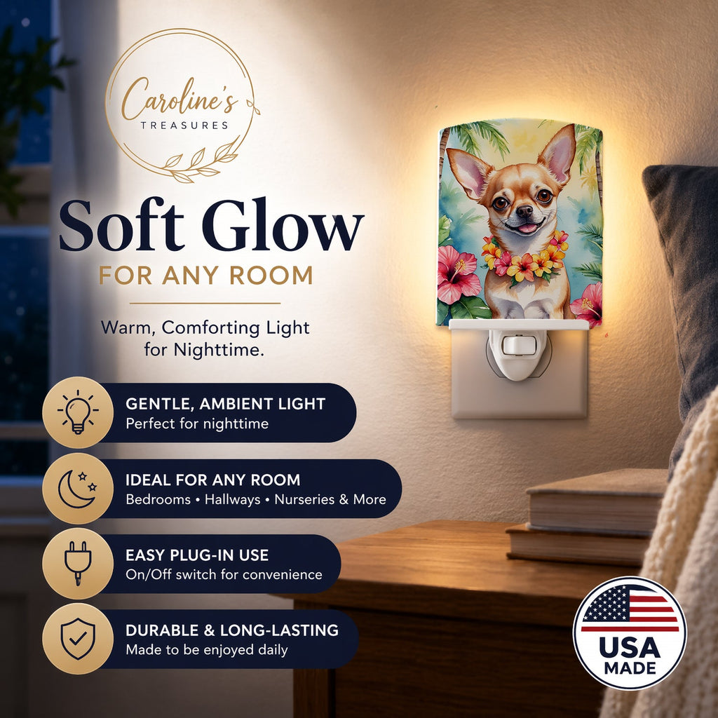 Chihuahua Luau Ceramic Night Light Compact, UL-Certified, Ideal for Bedroom, Bathroom, Nursery, Hallway, Kitchen, 6x4x3, Multicolor