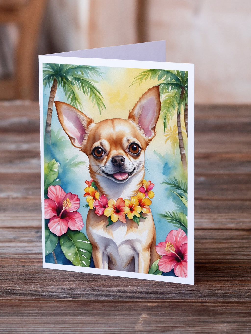 Chihuahua Luau Greeting Cards Pack of 8 Blank Cards with Envelopes Whimsical A7 Size 5x7