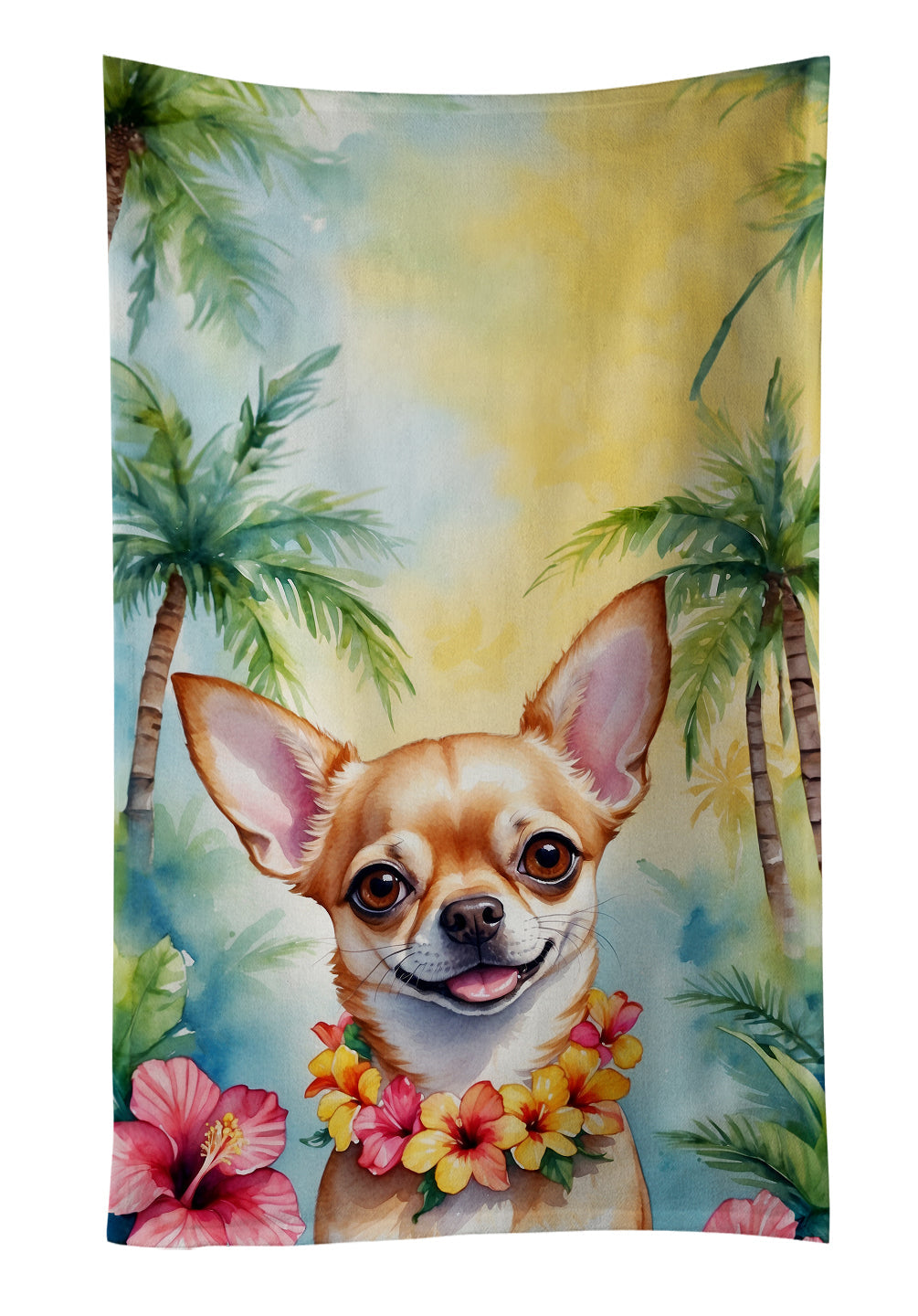 Chihuahua Luau Kitchen Towel Velour Plush Front and Cotton Loop Back Machine Washable
