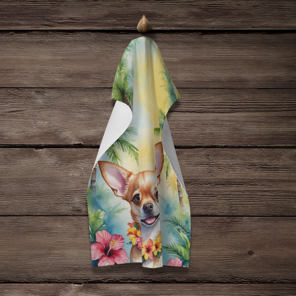 Chihuahua Luau Kitchen Towel Velour Plush Front and Cotton Loop Back Machine Washable