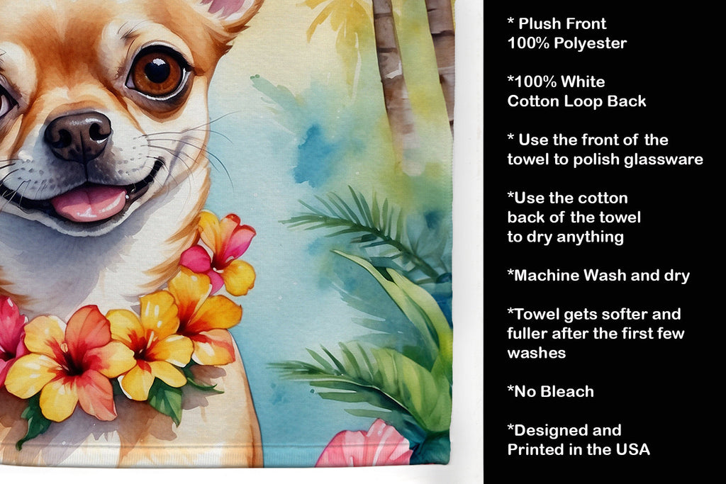 Chihuahua Luau Kitchen Towel Velour Plush Front and Cotton Loop Back Machine Washable