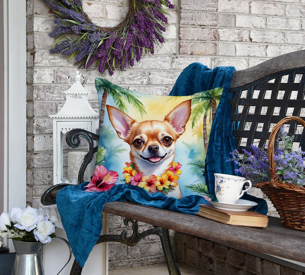 Chihuahua Luau Decorative Throw Pillow 18x18 Indoor Outdoor Accent Cushion, Fabric Cover with Insert for Sofa, Bed, Porch & Living Room