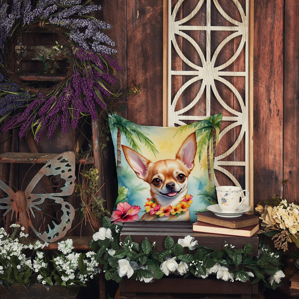 Chihuahua Luau Decorative Throw Pillow 18x18 Indoor Outdoor Accent Cushion, Fabric Cover with Insert for Sofa, Bed, Porch & Living Room