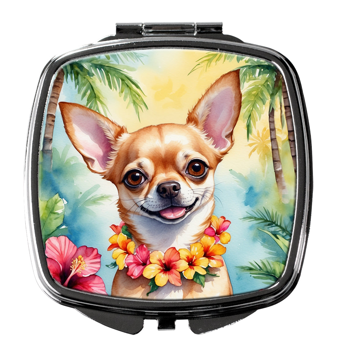 Chihuahua Luau Compact Mirror Decorative Travel Makeup Mirror for Women Girls Gifts Pocket Makeup Mirror Folding Handheld