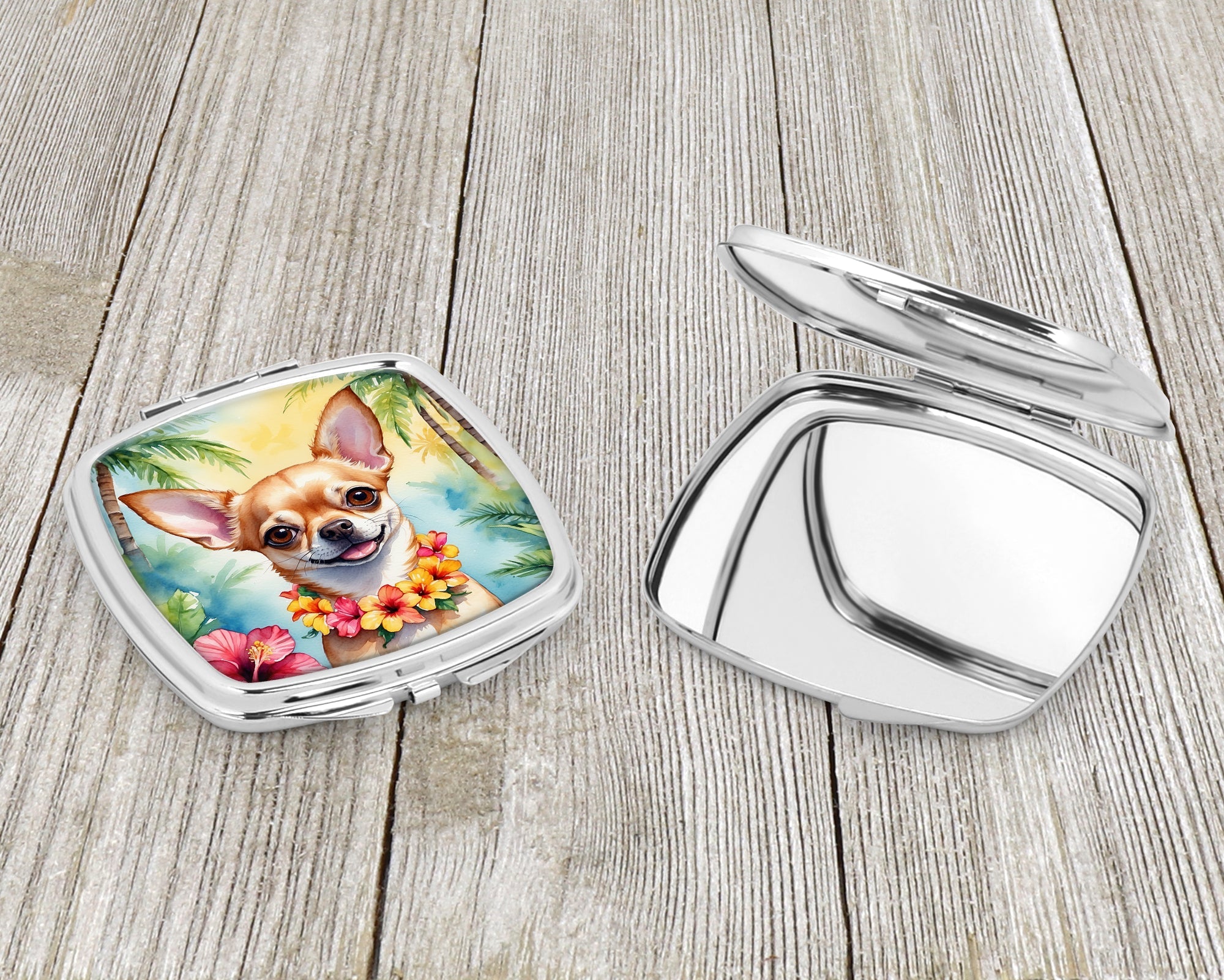 Chihuahua Luau Compact Mirror Decorative Travel Makeup Mirror for Women Girls Gifts Pocket Makeup Mirror Folding Handheld