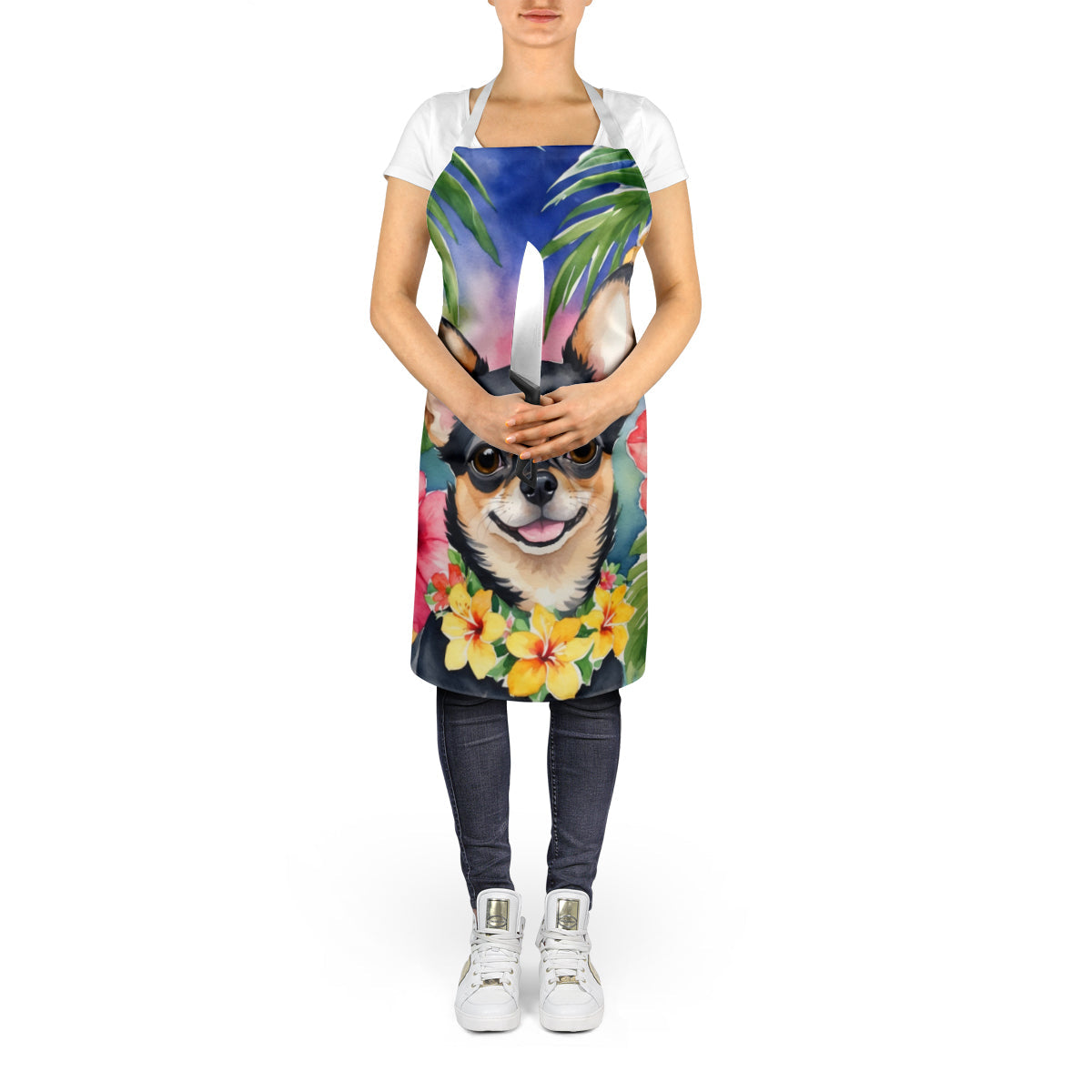 Chihuahua Luau Apron Cooking Kitchen Server Baking Crafts Gardening for Adult Women Men, Unisex, Large, Multicolor