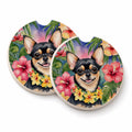 Chihuahua Luau Set of 2 Cup Holder Car Coasters Absorbent Round Sandstone Coasters Gifts for Men or Women, 2.5, Multicolor