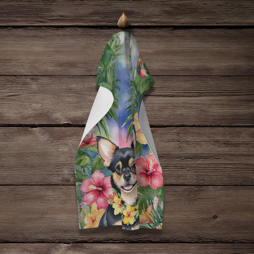 Chihuahua Luau Kitchen Towel Velour Plush Front and Cotton Loop Back Machine Washable