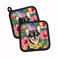 Chihuahua Luau Pot Holder Set of 2 Heat Resistant Quilted Hot Pads 7.5 x 7.5 Inch, Insulated Kitchen Trivets for Cooking & Baking