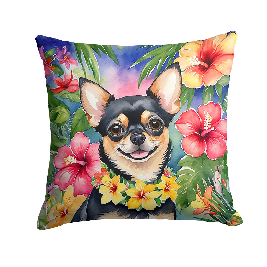 Chihuahua Luau Decorative Throw Pillow 18x18 Indoor Outdoor Accent Cushion, Fabric Cover with Insert for Sofa, Bed, Porch & Living Room