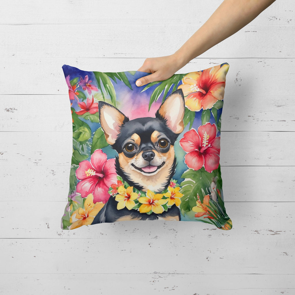Chihuahua Luau Decorative Throw Pillow 18x18 Indoor Outdoor Accent Cushion, Fabric Cover with Insert for Sofa, Bed, Porch & Living Room