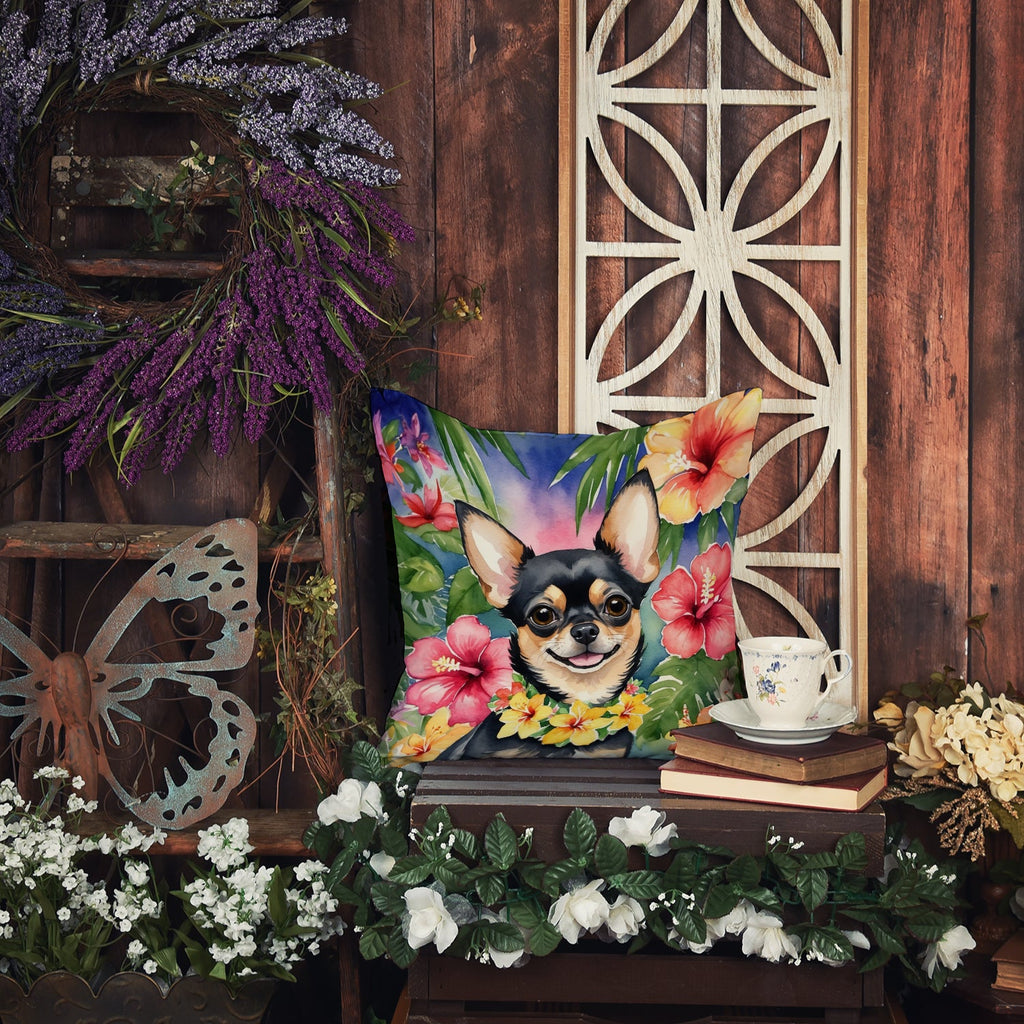 Chihuahua Luau Decorative Throw Pillow 18x18 Indoor Outdoor Accent Cushion, Fabric Cover with Insert for Sofa, Bed, Porch & Living Room