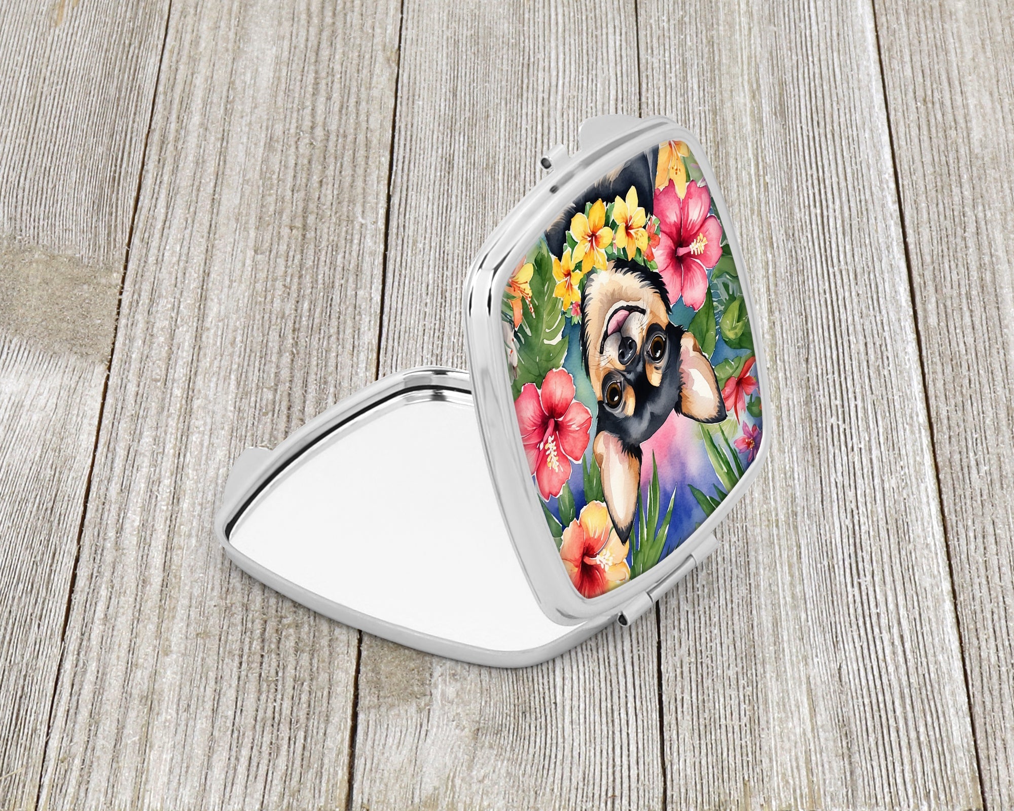 Chihuahua Luau Compact Mirror Decorative Travel Makeup Mirror for Women Girls Gifts Pocket Makeup Mirror Folding Handheld