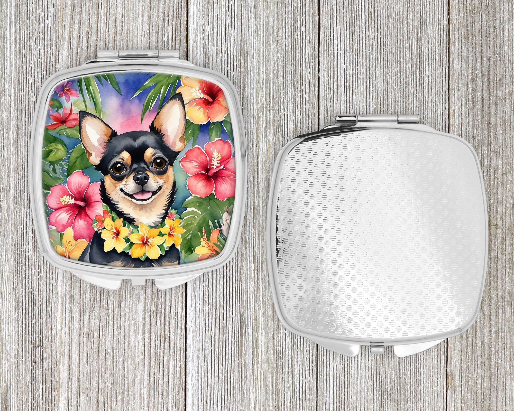 Chihuahua Luau Compact Mirror Decorative Travel Makeup Mirror for Women Girls Gifts Pocket Makeup Mirror Folding Handheld