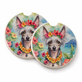 Chinese Crested Luau Set of 2 Cup Holder Car Coasters Absorbent Round Sandstone Coasters Gifts for Men or Women, 2.5, Multicolor