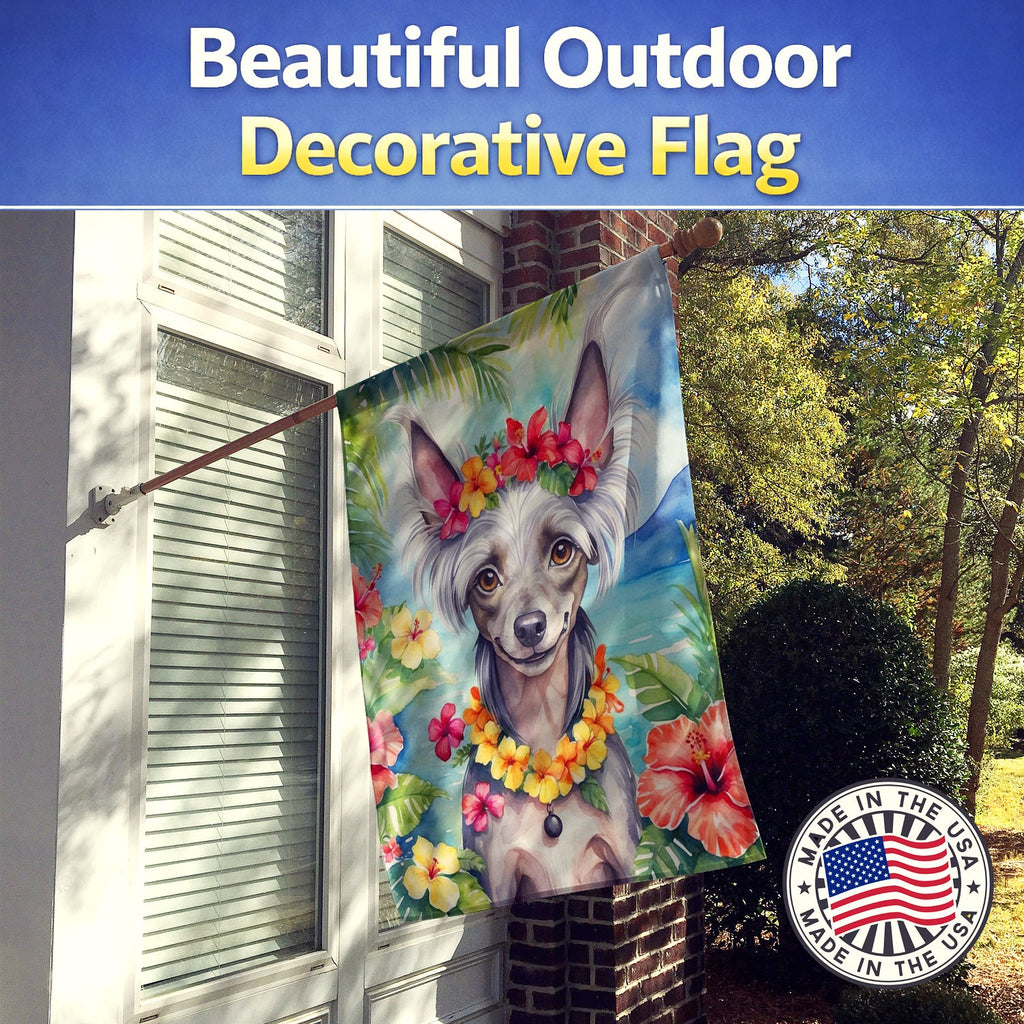 Chinese Crested Luau House Flag 28x40 Porch Sleeve Pole Decorative Outside Yard Banner Artwork Wall Hanging, Polyester