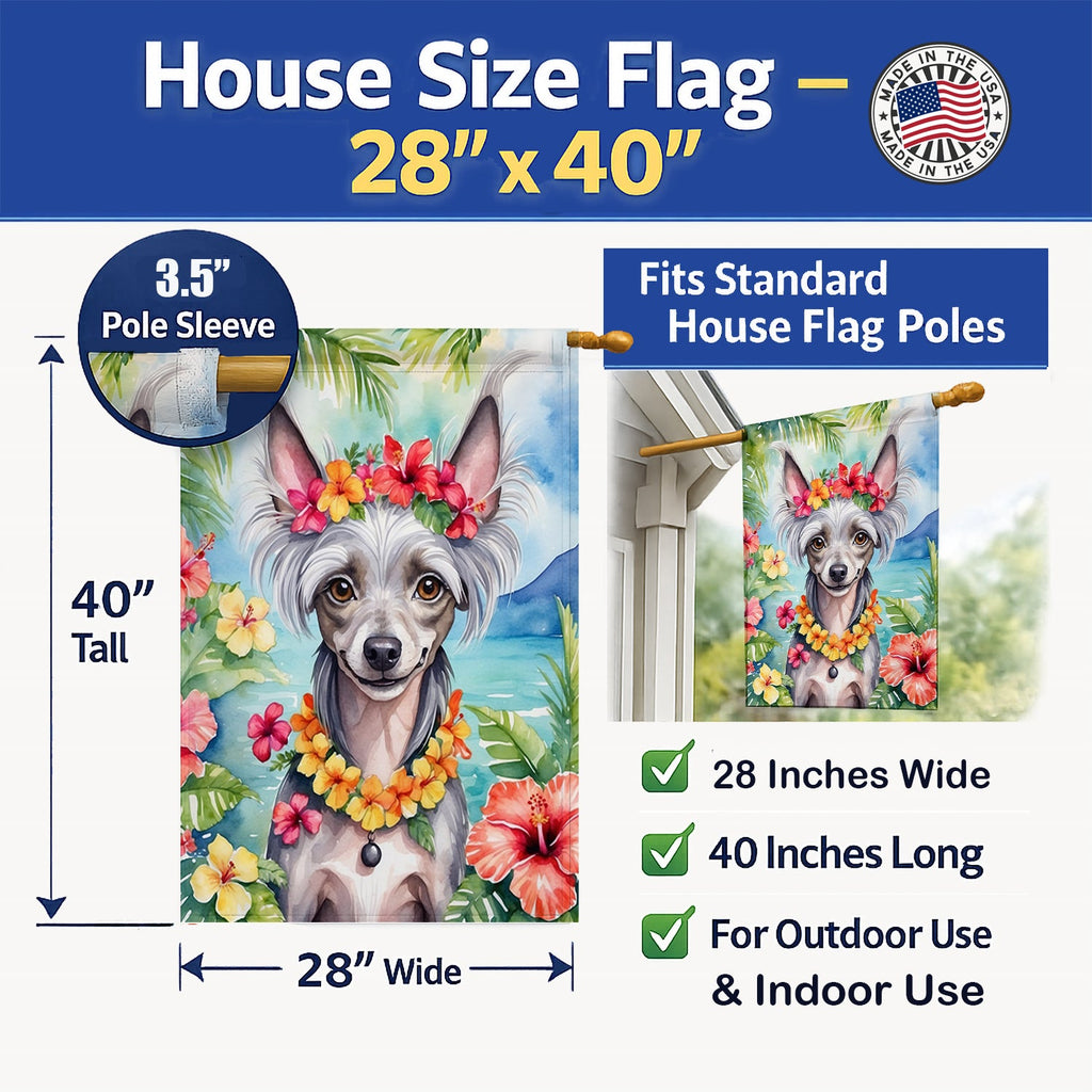 Chinese Crested Luau House Flag 28x40 Porch Sleeve Pole Decorative Outside Yard Banner Artwork Wall Hanging, Polyester