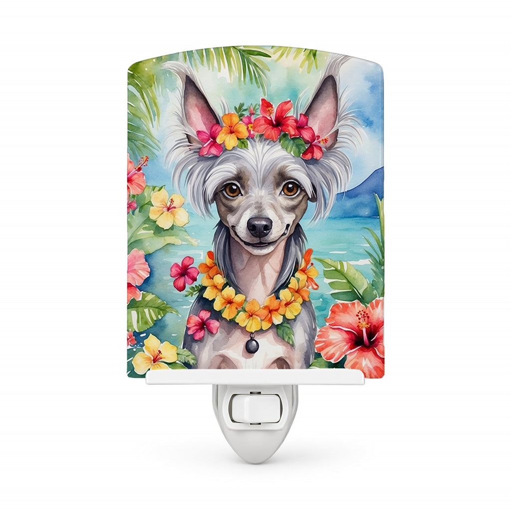 Chinese Crested Luau Ceramic Night Light Compact, UL-Certified, Ideal for Bedroom, Bathroom, Nursery, Hallway, Kitchen, 6x4x3, Multicolor