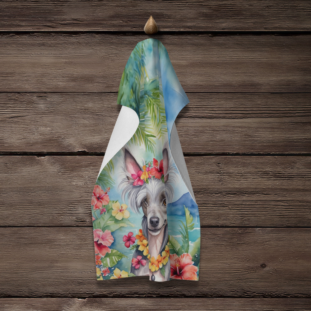 Chinese Crested Luau Kitchen Towel Velour Plush Front and Cotton Loop Back Machine Washable