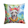 Chinese Crested Luau Decorative Throw Pillow 18x18 Indoor Outdoor Accent Cushion, Fabric Cover with Insert for Sofa, Bed, Porch & Living Room