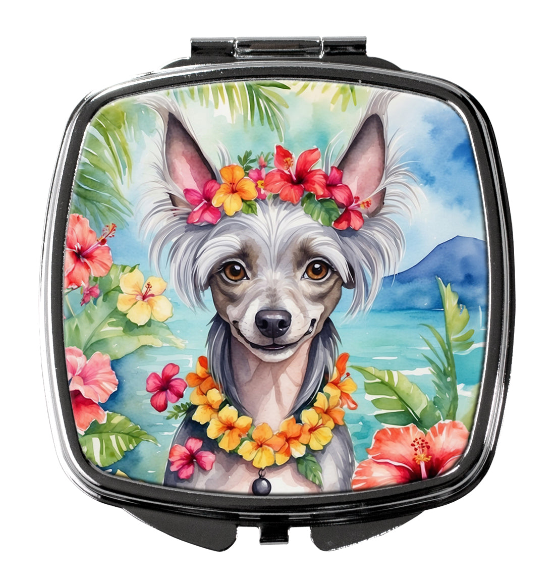 Chinese Crested Luau Compact Mirror Decorative Travel Makeup Mirror for Women Girls Gifts Pocket Makeup Mirror Folding Handheld