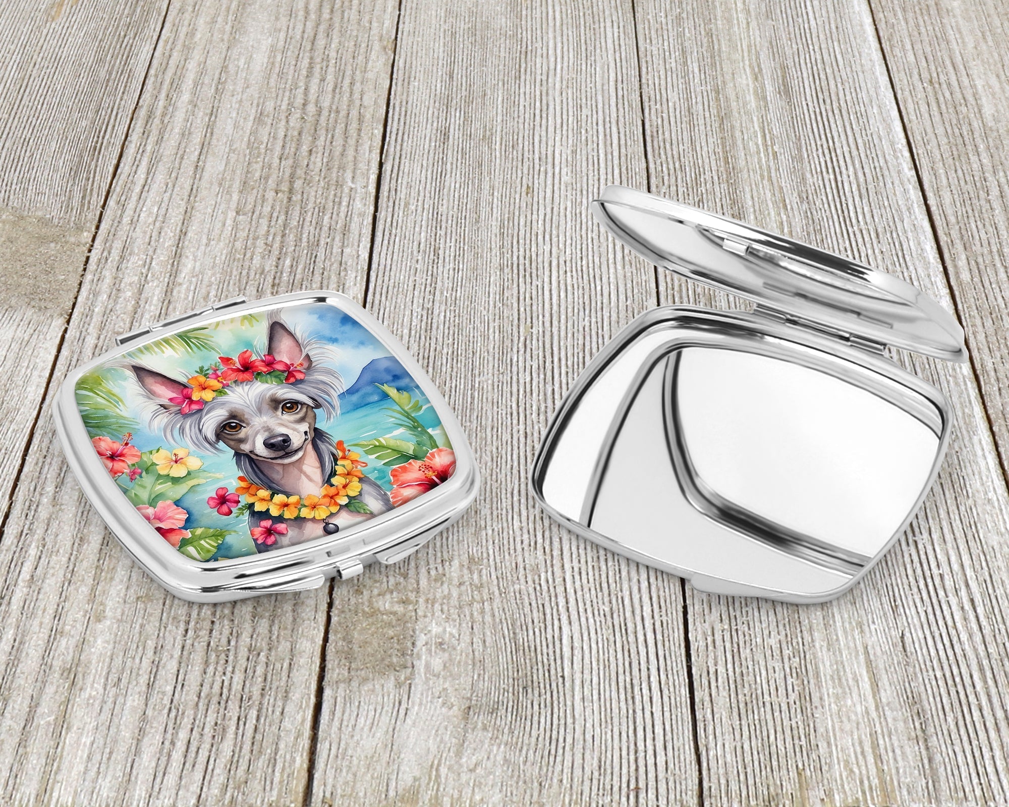 Chinese Crested Luau Compact Mirror Decorative Travel Makeup Mirror for Women Girls Gifts Pocket Makeup Mirror Folding Handheld