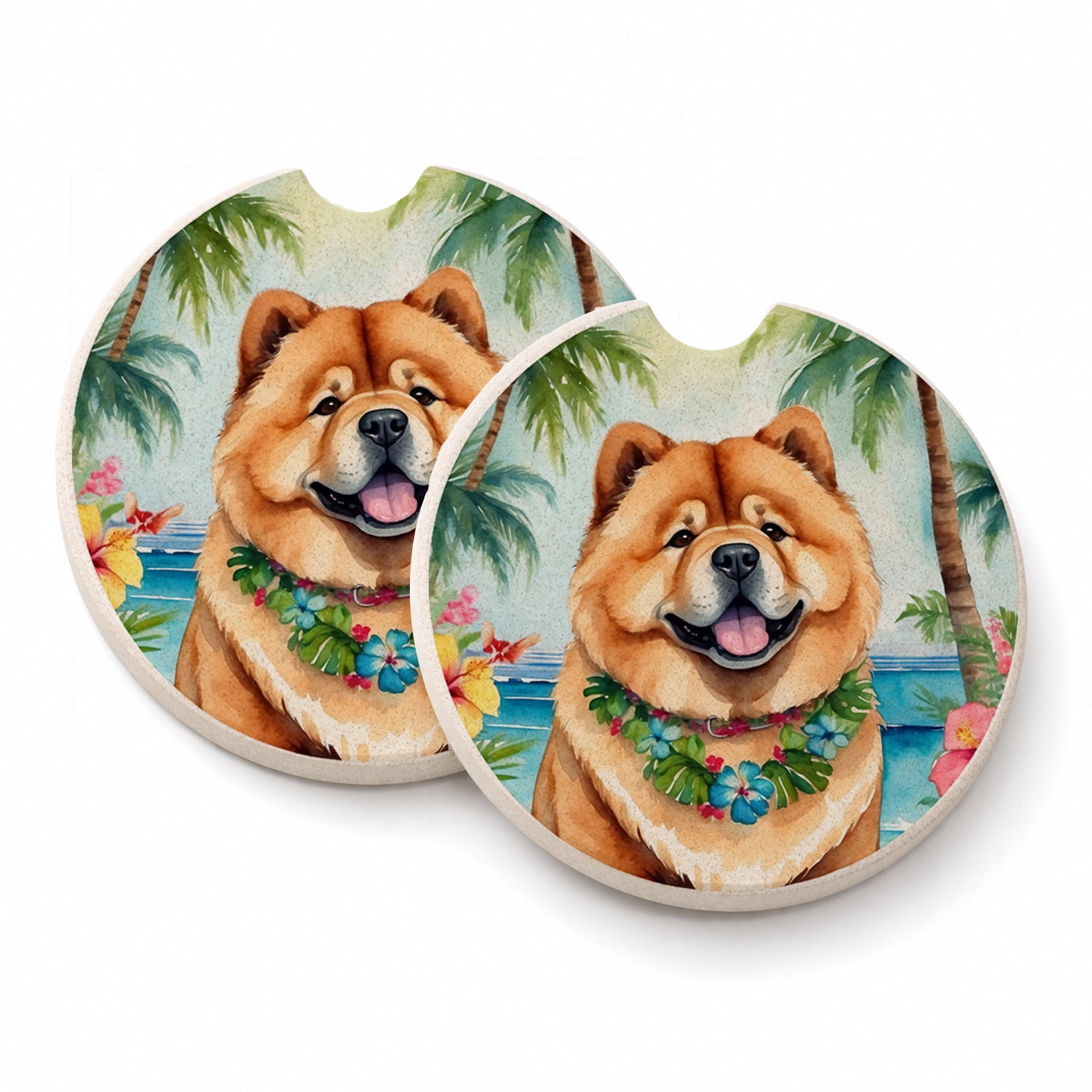 Chow Chow Luau Set of 2 Cup Holder Car Coasters Absorbent Round Sandstone Coasters Gifts for Men or Women, 2.5, Multicolor