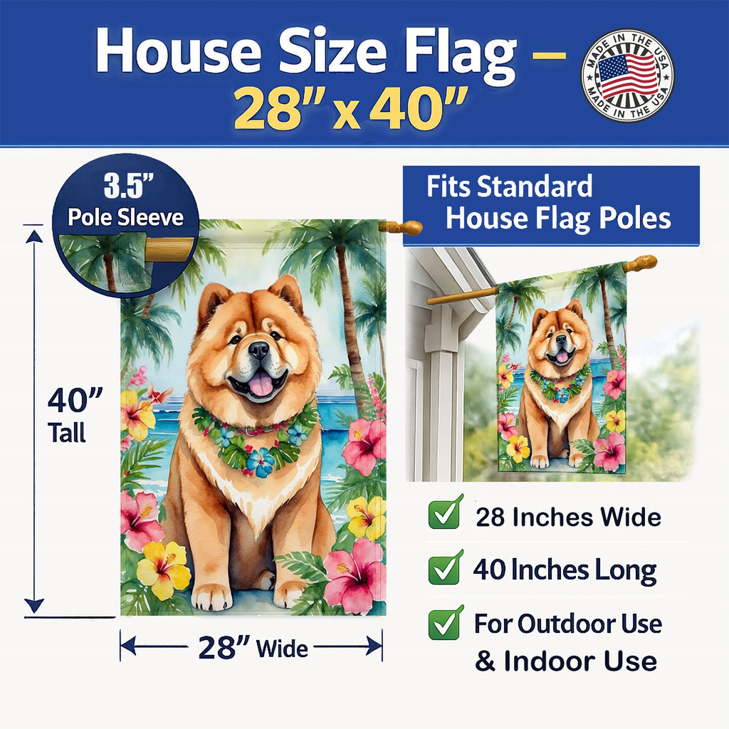 Chow Chow Luau House Flag 28x40 Porch Sleeve Pole Decorative Outside Yard Banner Artwork Wall Hanging, Polyester