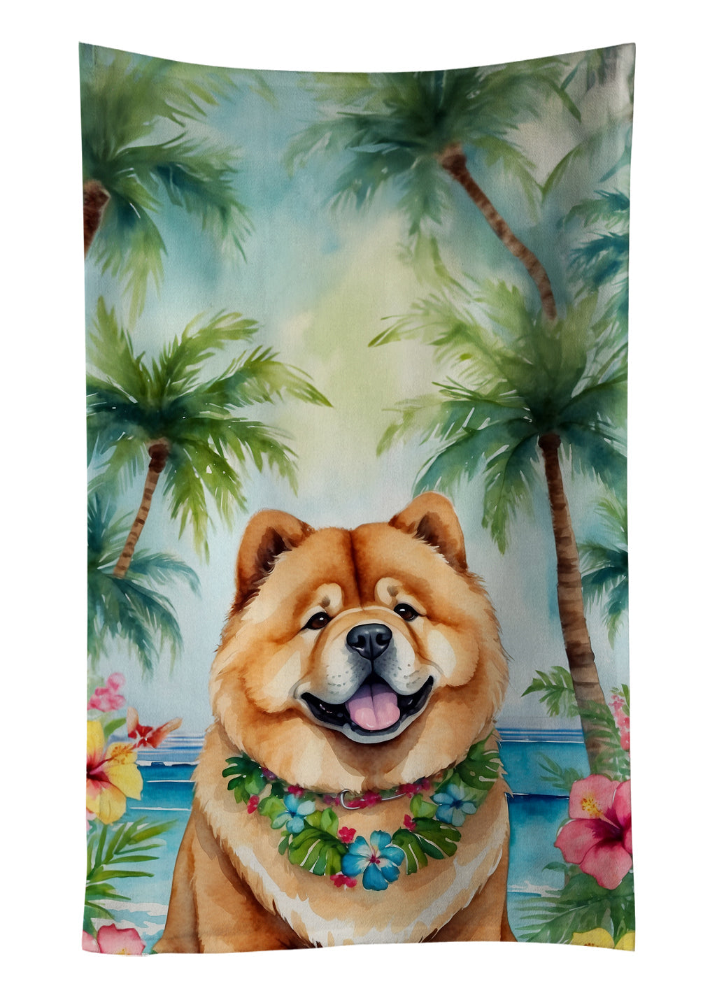 Chow Chow Luau Kitchen Towel Velour Plush Front and Cotton Loop Back Machine Washable