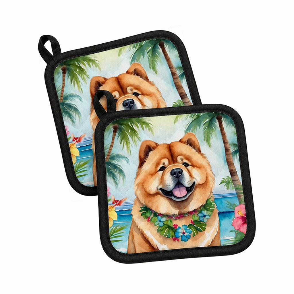 Chow Chow Luau Pot Holder Set of 2 Heat Resistant Quilted Hot Pads 7.5 x 7.5 Inch, Insulated Kitchen Trivets for Cooking & Baking