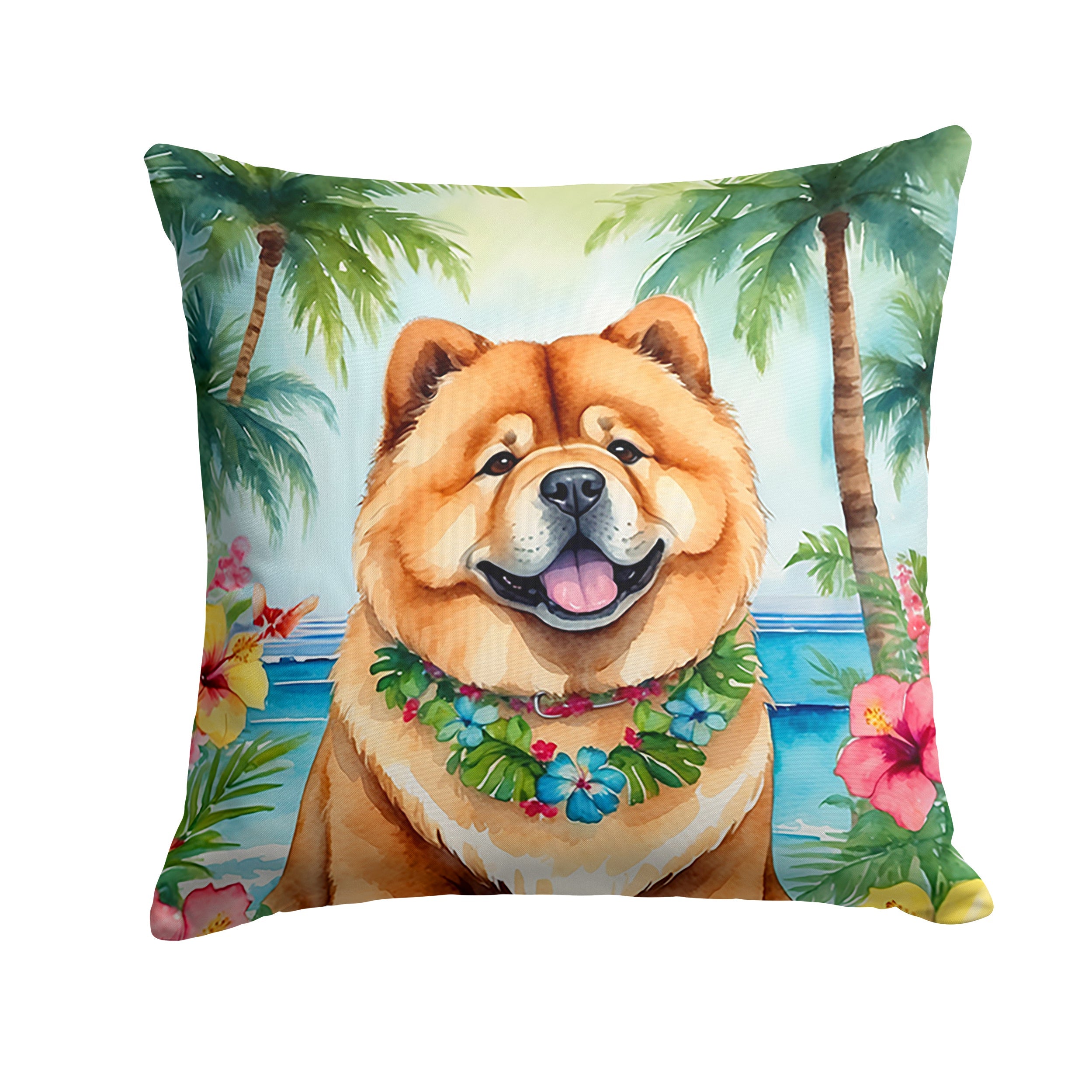 Chow Chow Luau Decorative Throw Pillow 14x14 Indoor Outdoor Accent Cushion, Fabric Cover with Insert for Sofa, Bed, Porch & Living Room