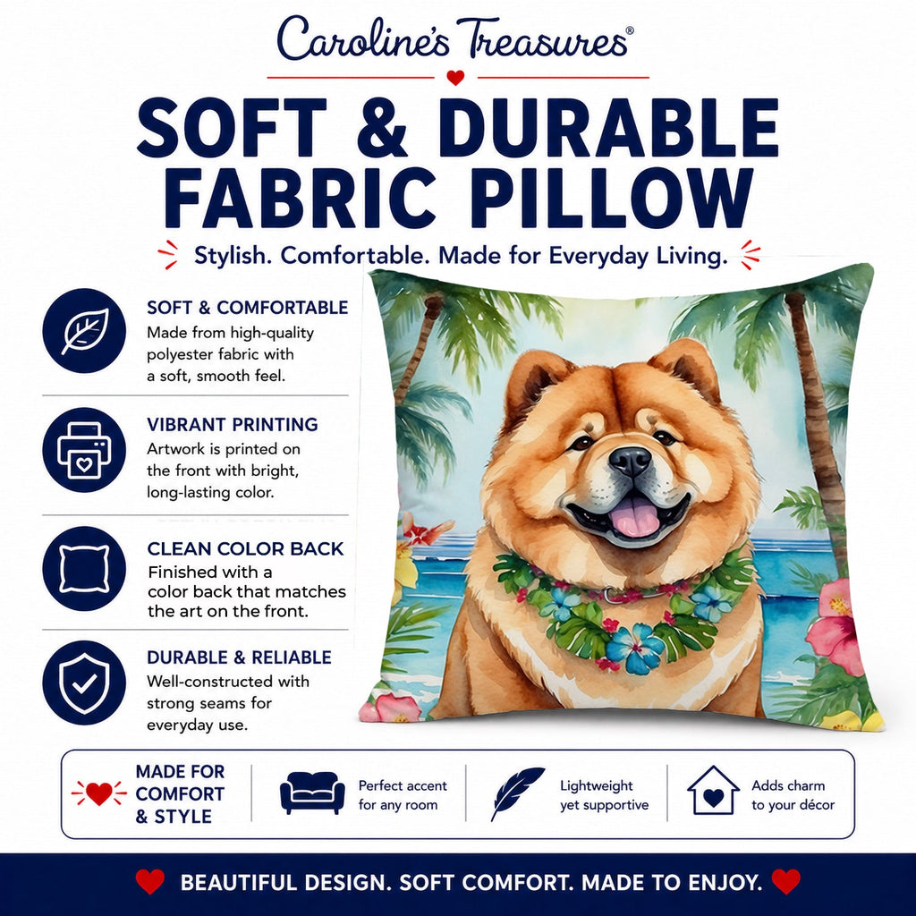 Chow Chow Luau Decorative Throw Pillow 14x14 Indoor Outdoor Accent Cushion, Fabric Cover with Insert for Sofa, Bed, Porch & Living Room