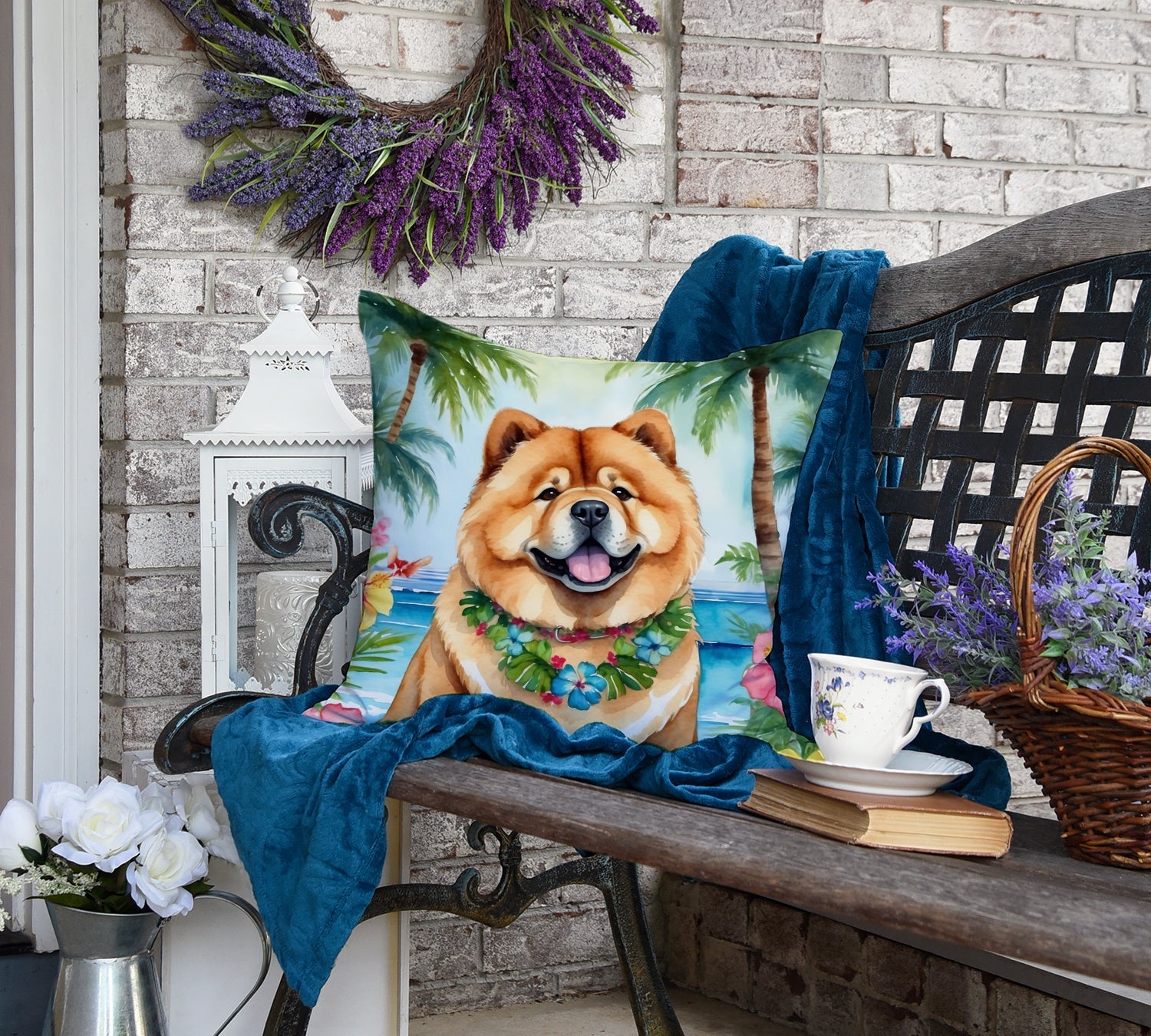 Chow Chow Luau Decorative Throw Pillow 18x18 Indoor Outdoor Accent Cushion, Fabric Cover with Insert for Sofa, Bed, Porch & Living Room