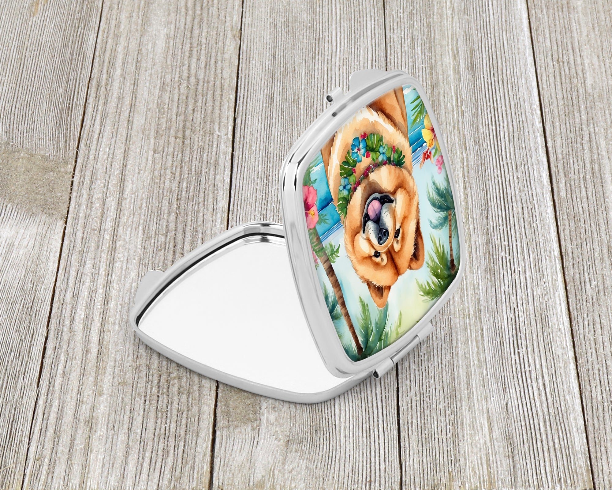 Chow Chow Luau Compact Mirror Decorative Travel Makeup Mirror for Women Girls Gifts Pocket Makeup Mirror Folding Handheld
