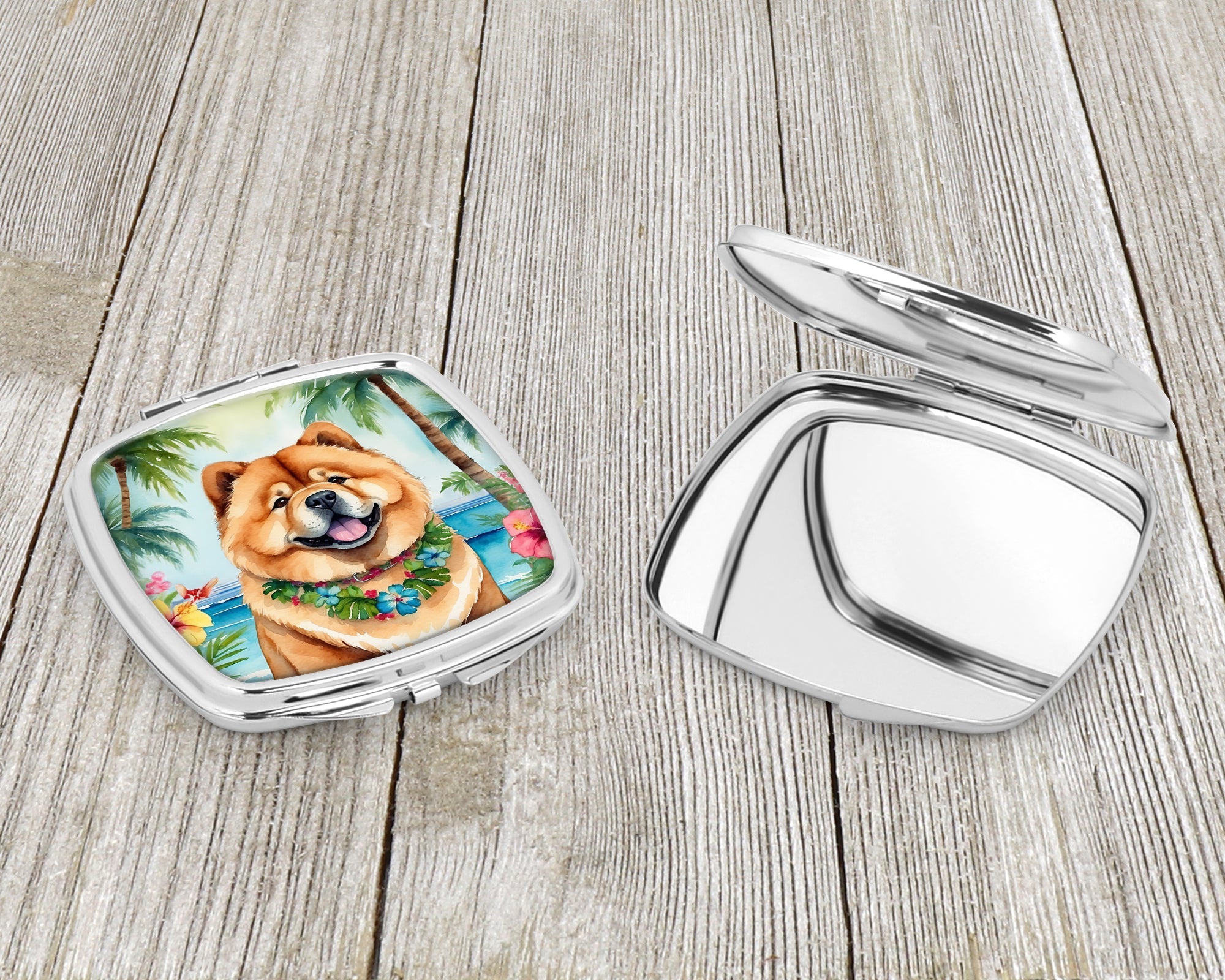 Chow Chow Luau Compact Mirror Decorative Travel Makeup Mirror for Women Girls Gifts Pocket Makeup Mirror Folding Handheld