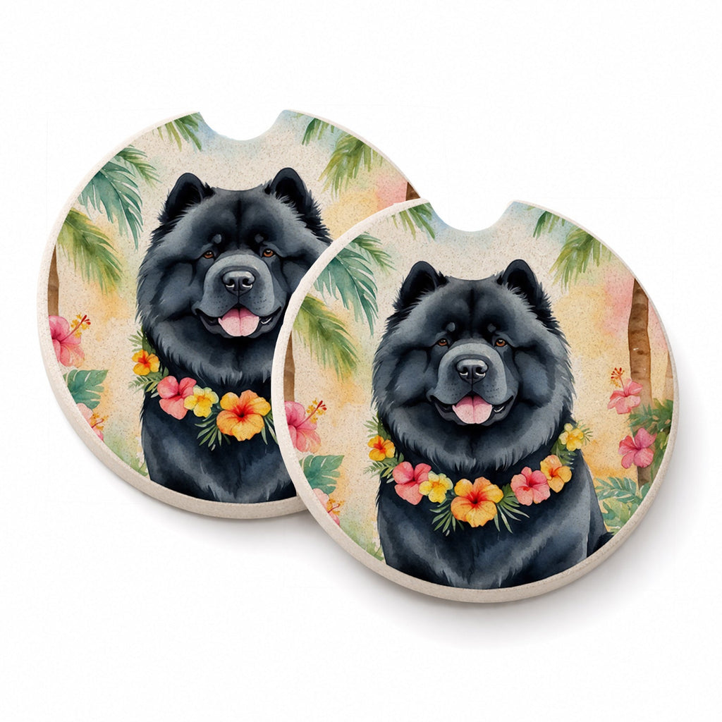 Chow Chow Luau Set of 2 Cup Holder Car Coasters Absorbent Round Sandstone Coasters Gifts for Men or Women, 2.5, Multicolor