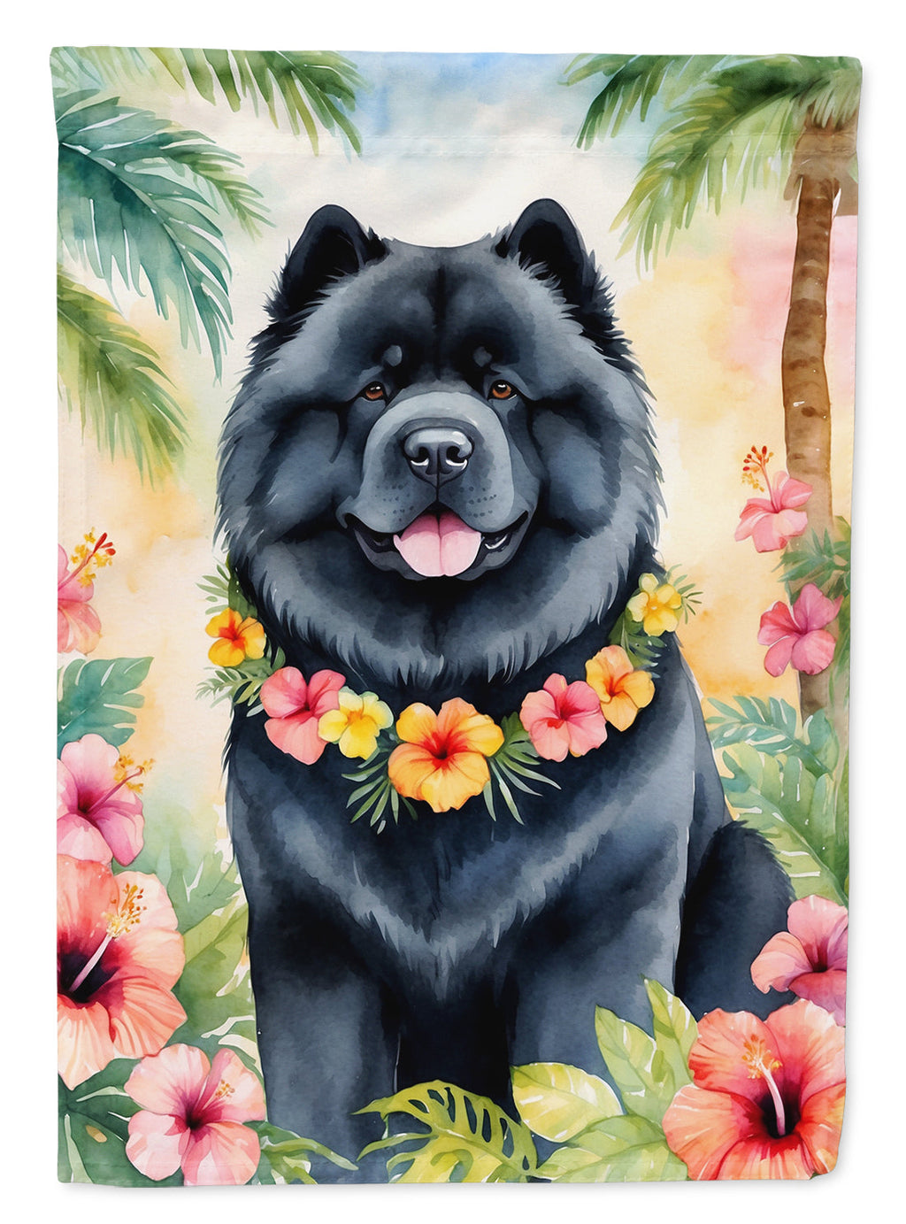 Chow Chow Luau House Flag 28x40 Porch Sleeve Pole Decorative Outside Yard Banner Artwork Wall Hanging, Polyester