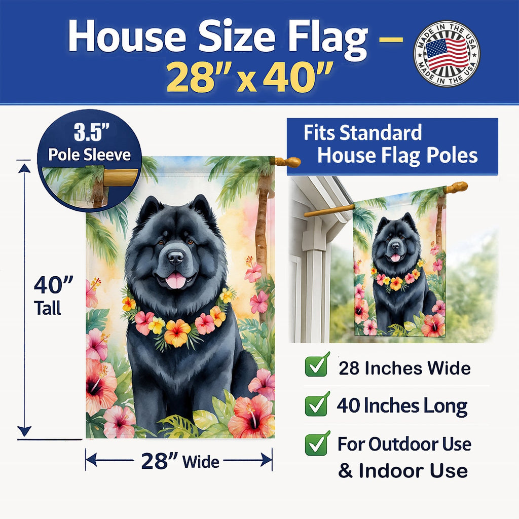 Chow Chow Luau House Flag 28x40 Porch Sleeve Pole Decorative Outside Yard Banner Artwork Wall Hanging, Polyester