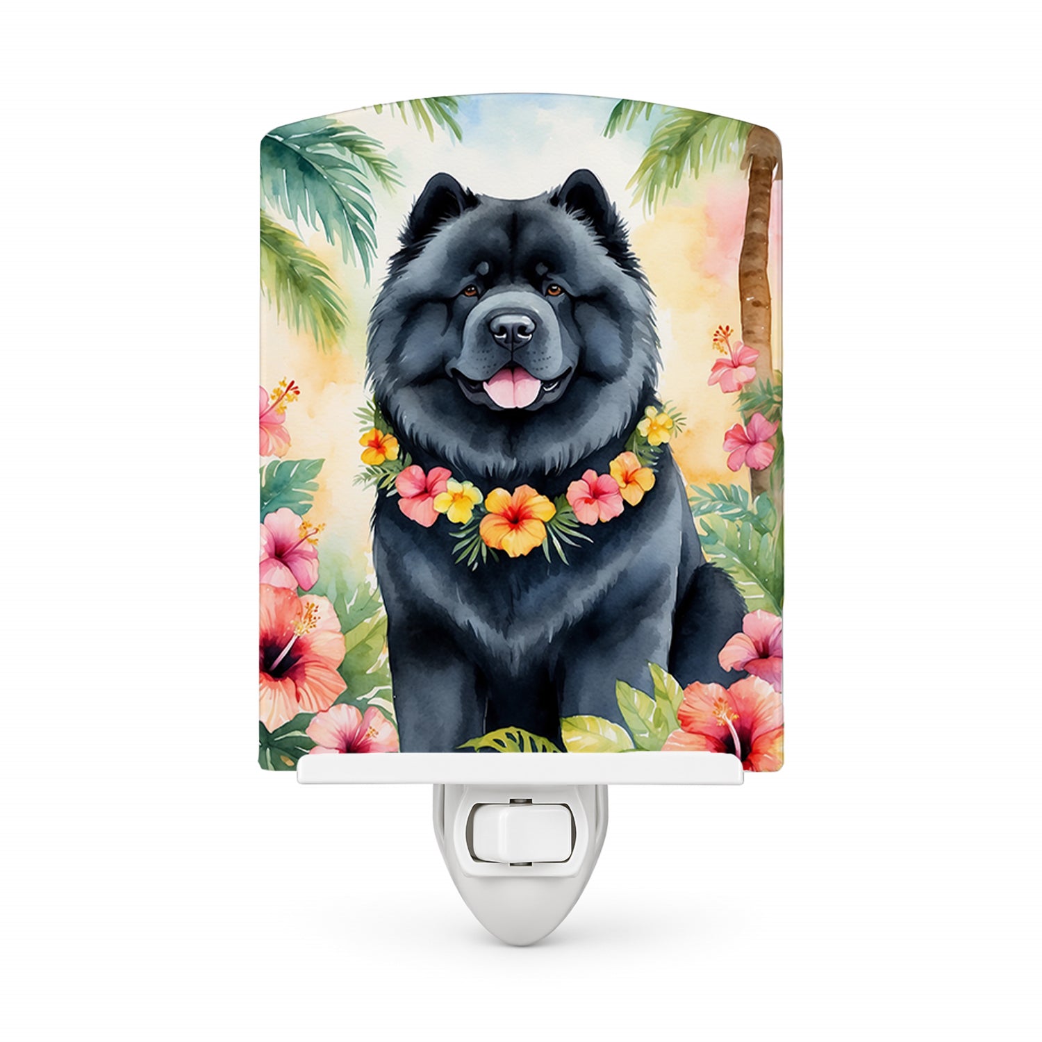 Chow Chow Luau Ceramic Night Light Compact, UL-Certified, Ideal for Bedroom, Bathroom, Nursery, Hallway, Kitchen, 6x4x3, Multicolor