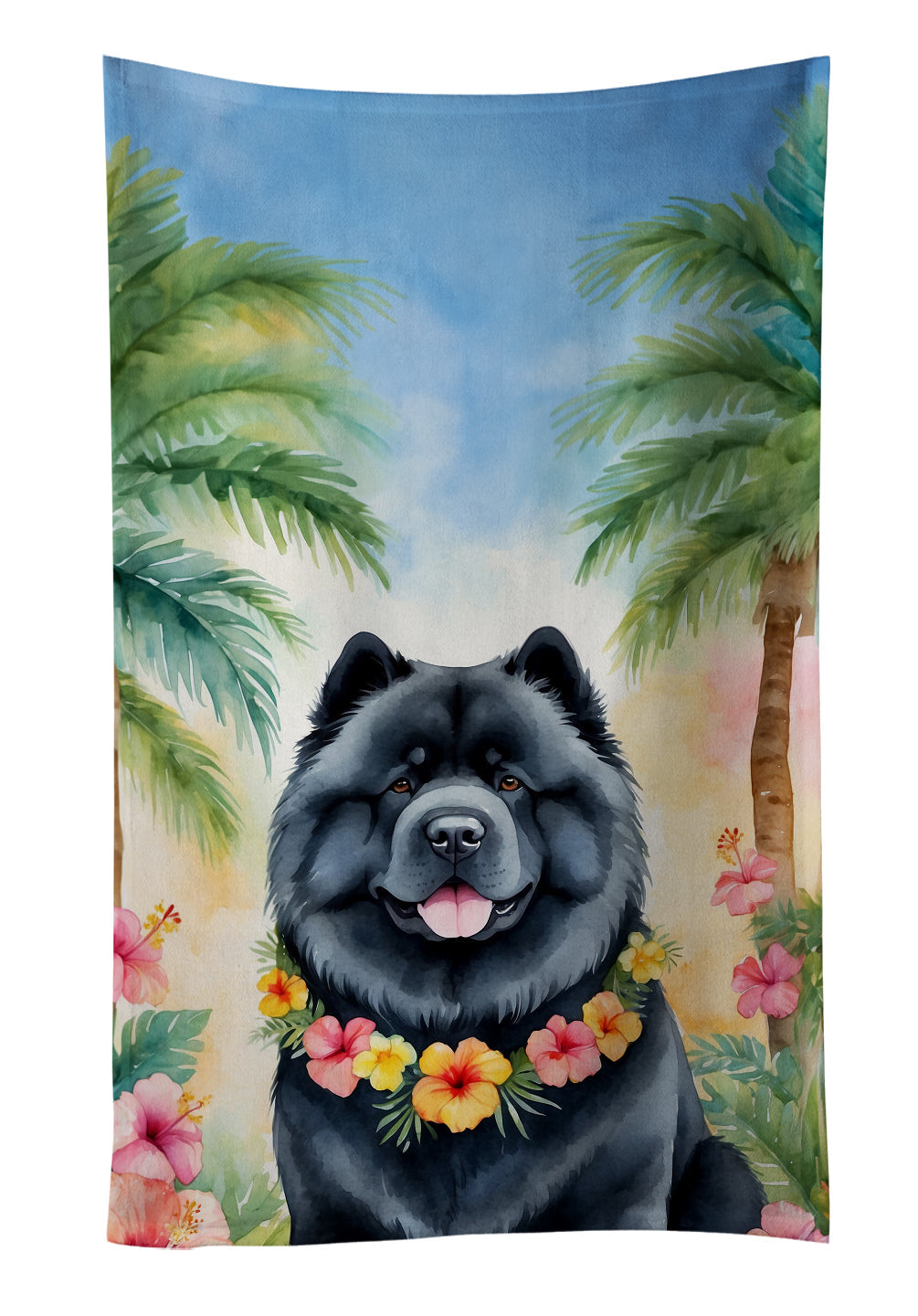 Chow Chow Luau Kitchen Towel Velour Plush Front and Cotton Loop Back Machine Washable