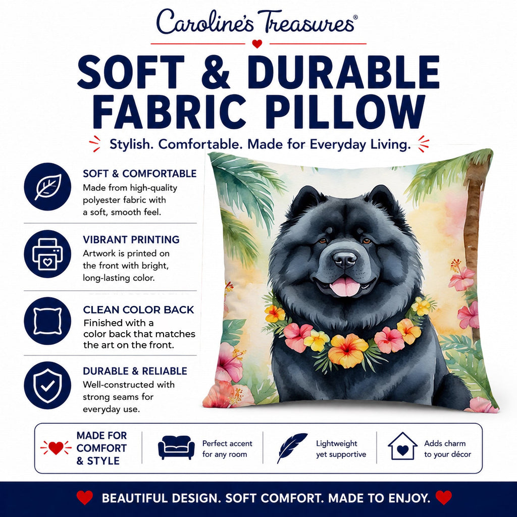 Chow Chow Luau Decorative Throw Pillow 14x14 Indoor Outdoor Accent Cushion, Fabric Cover with Insert for Sofa, Bed, Porch & Living Room