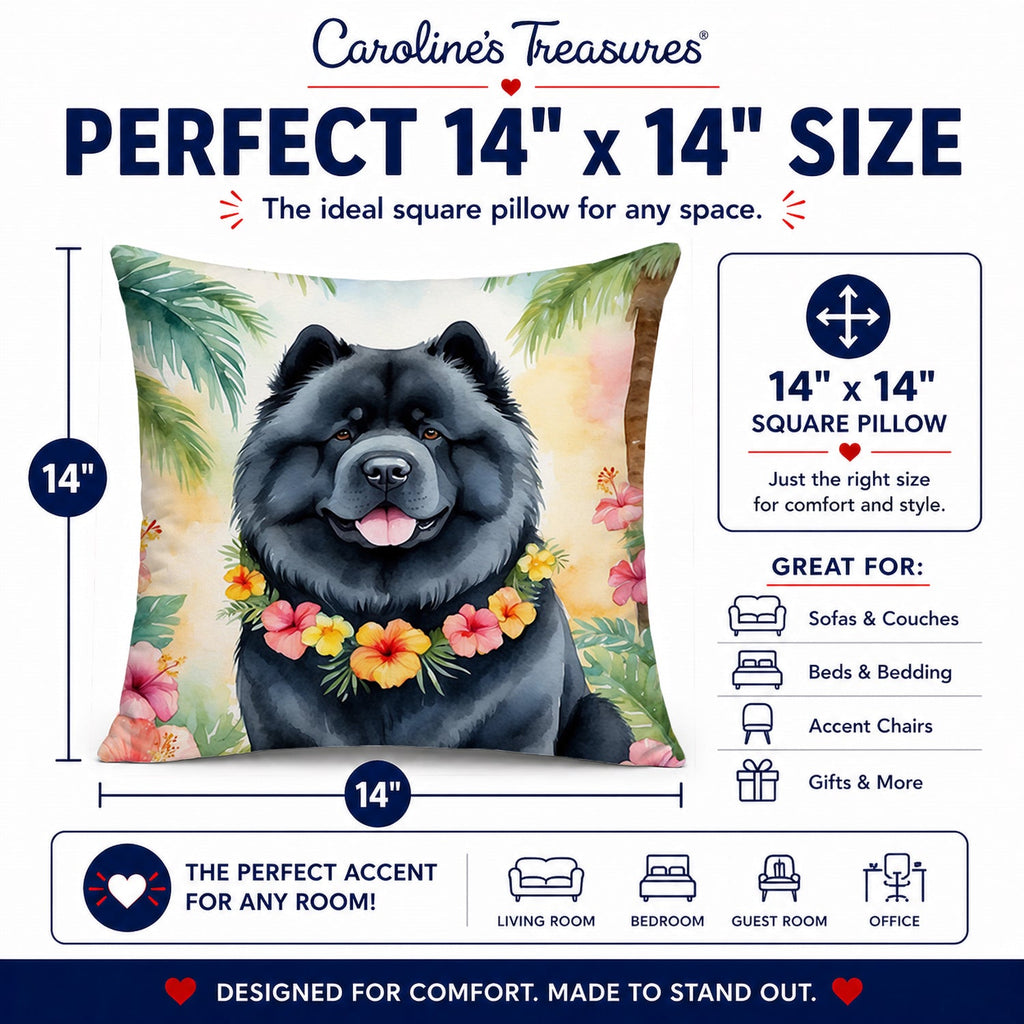 Chow Chow Luau Decorative Throw Pillow 14x14 Indoor Outdoor Accent Cushion, Fabric Cover with Insert for Sofa, Bed, Porch & Living Room