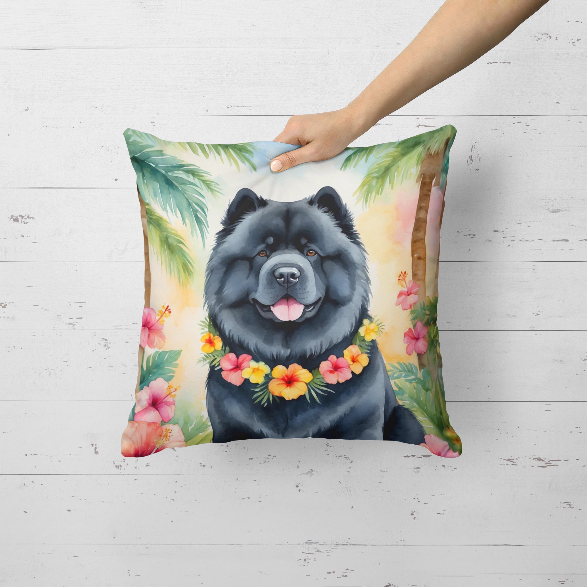 Chow Chow Luau Decorative Throw Pillow 18x18 Indoor Outdoor Accent Cushion, Fabric Cover with Insert for Sofa, Bed, Porch & Living Room