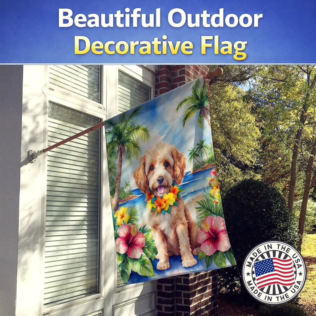 Cockapoo Luau House Flag 28x40 Porch Sleeve Pole Decorative Outside Yard Banner Artwork Wall Hanging, Polyester