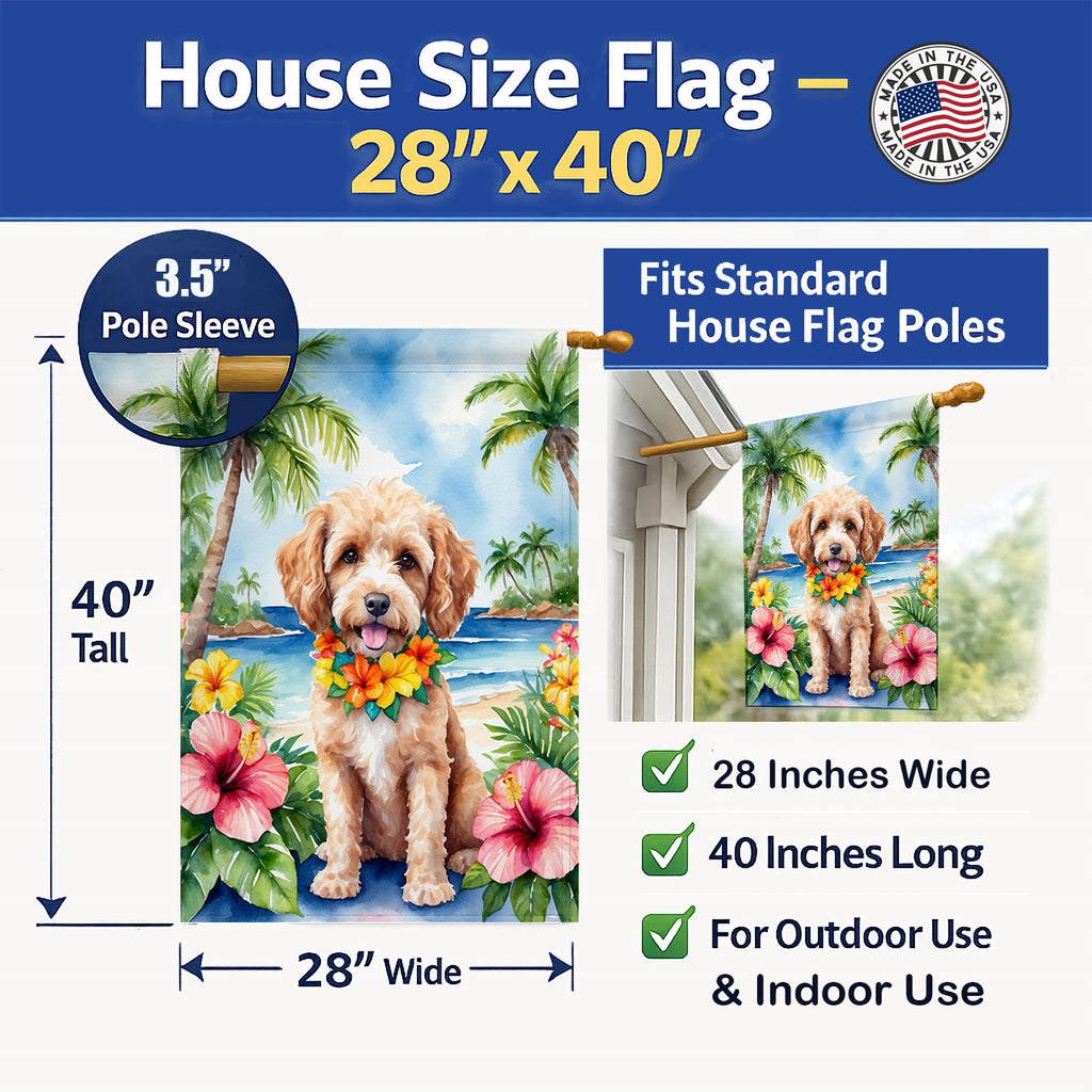 Cockapoo Luau House Flag 28x40 Porch Sleeve Pole Decorative Outside Yard Banner Artwork Wall Hanging, Polyester