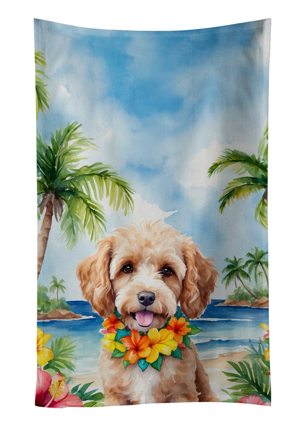Cockapoo Luau Kitchen Towel Velour Plush Front and Cotton Loop Back Machine Washable