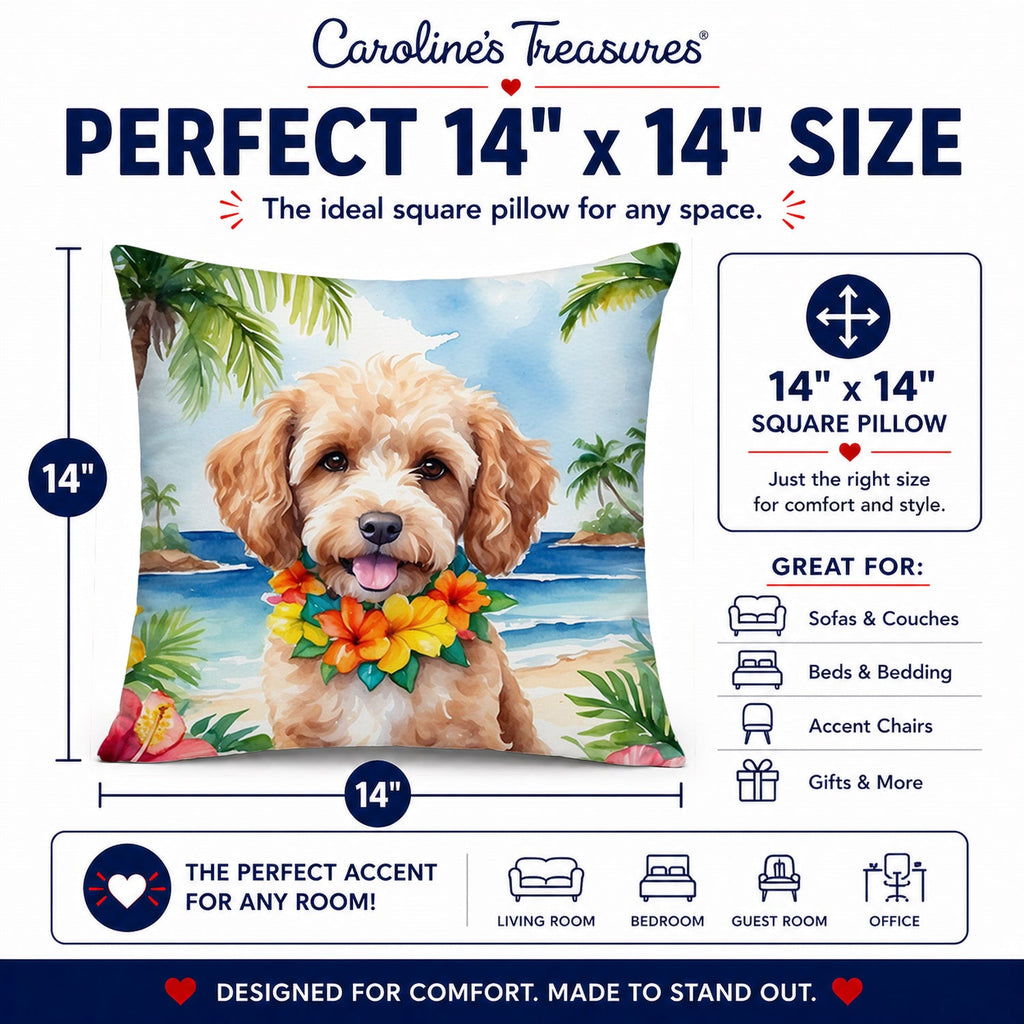 Cockapoo Luau Decorative Throw Pillow 14x14 Indoor Outdoor Accent Cushion, Fabric Cover with Insert for Sofa, Bed, Porch & Living Room