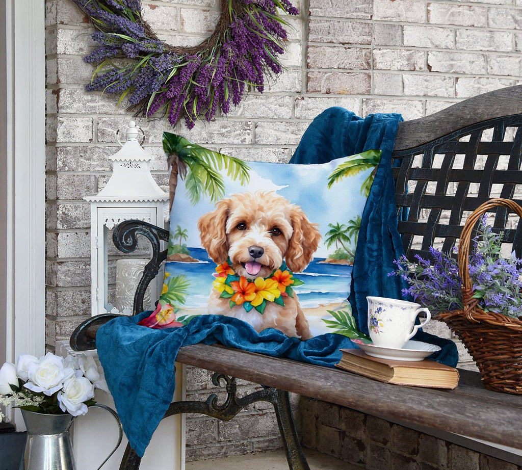Cockapoo Luau Decorative Throw Pillow 18x18 Indoor Outdoor Accent Cushion, Fabric Cover with Insert for Sofa, Bed, Porch & Living Room