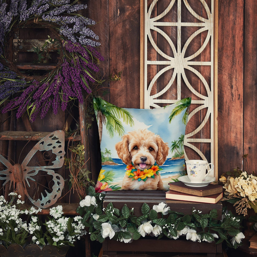 Cockapoo Luau Decorative Throw Pillow 18x18 Indoor Outdoor Accent Cushion, Fabric Cover with Insert for Sofa, Bed, Porch & Living Room