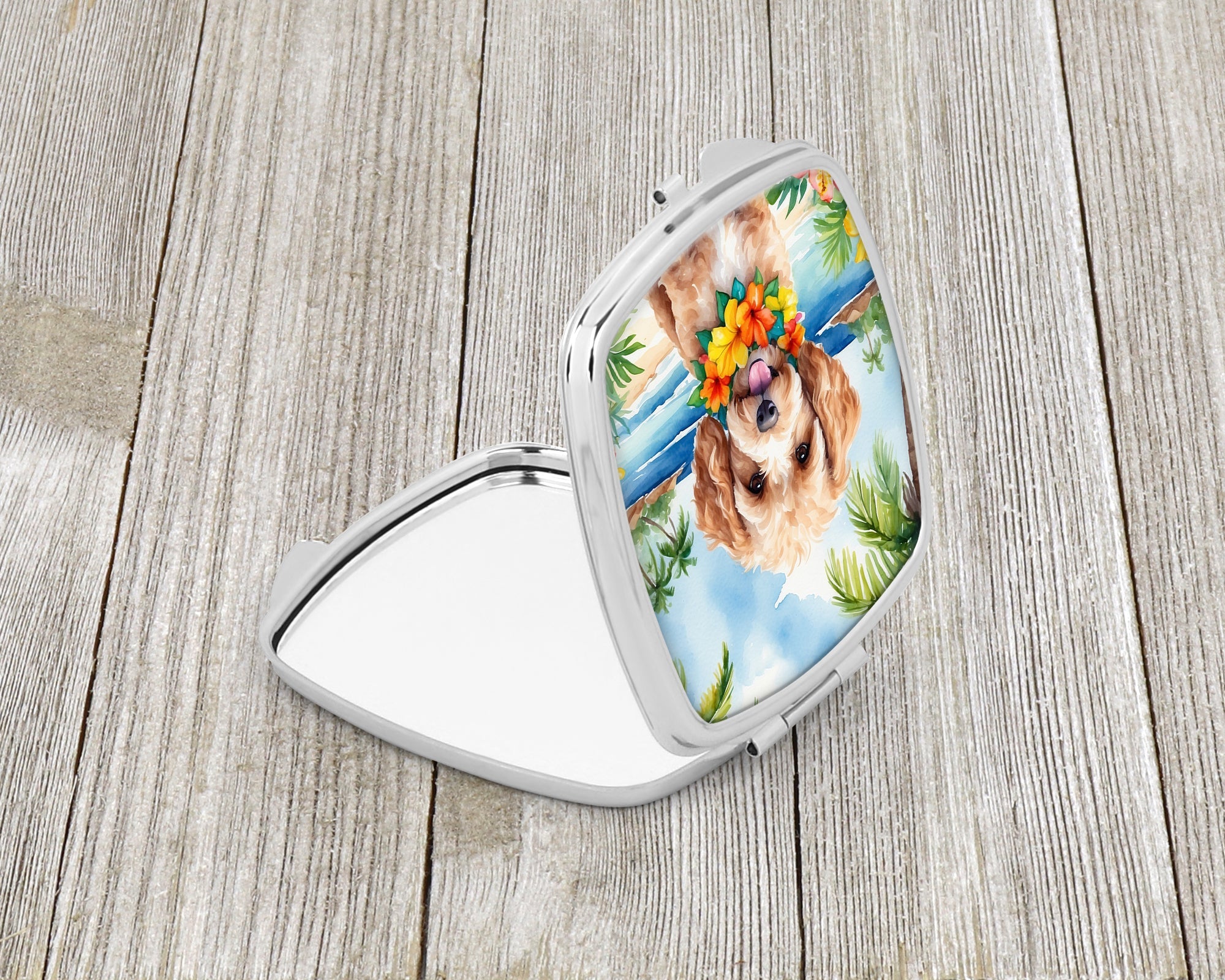 Cockapoo Luau Compact Mirror Decorative Travel Makeup Mirror for Women Girls Gifts Pocket Makeup Mirror Folding Handheld